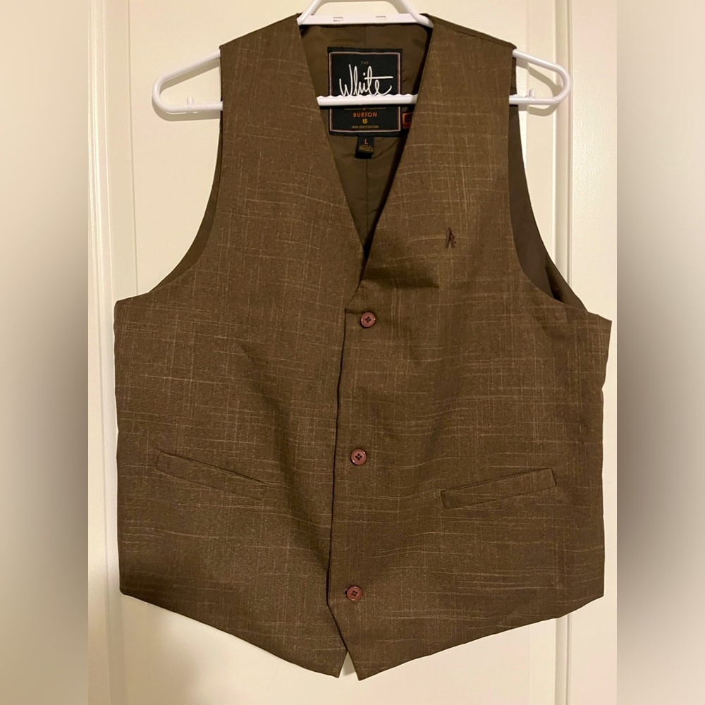 BURTON WHITE COLLECTION Mens L Large Brown Lined Ski Snowboard VEST - Like New